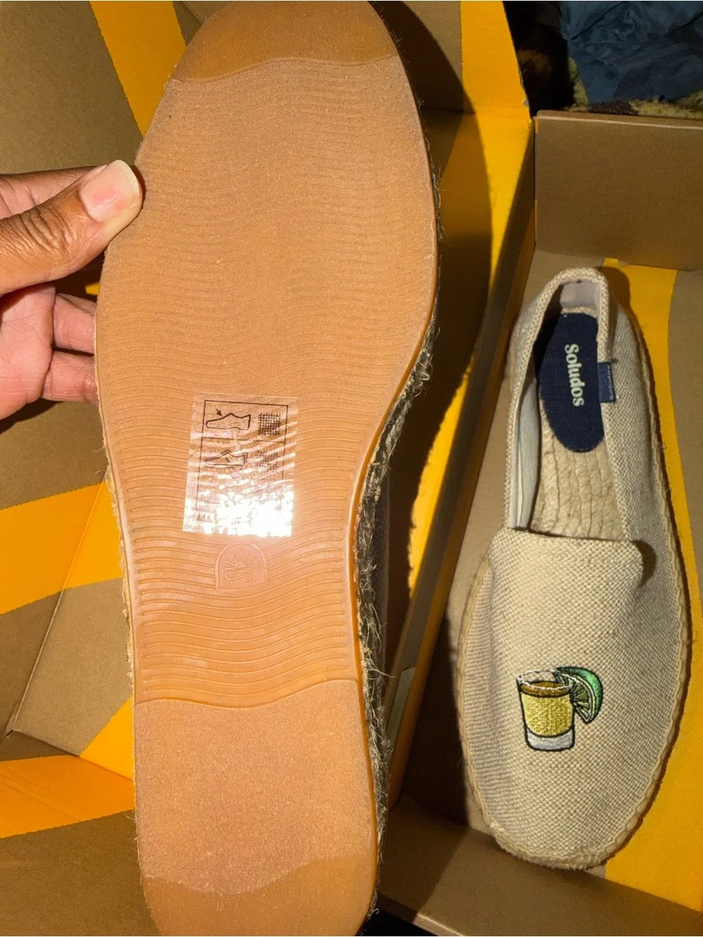 Soludos Beige Canvas Slip-Ons with Beer & Lime Embroidery